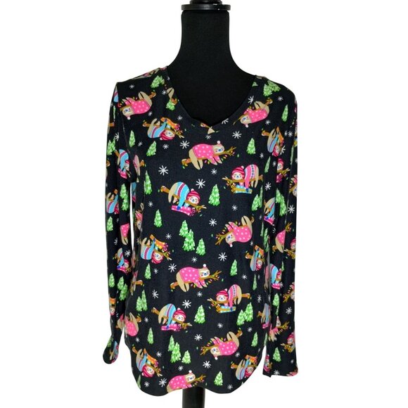 No Boundaries Juniors  XL Sloth & Tree Festive Print Long Sleeve Top - Picture 1 of 8